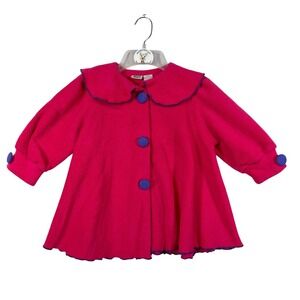 Koala Kids‎ Fleece Jacket 24M Pink Purple Trim Button Front Ruffle Collar